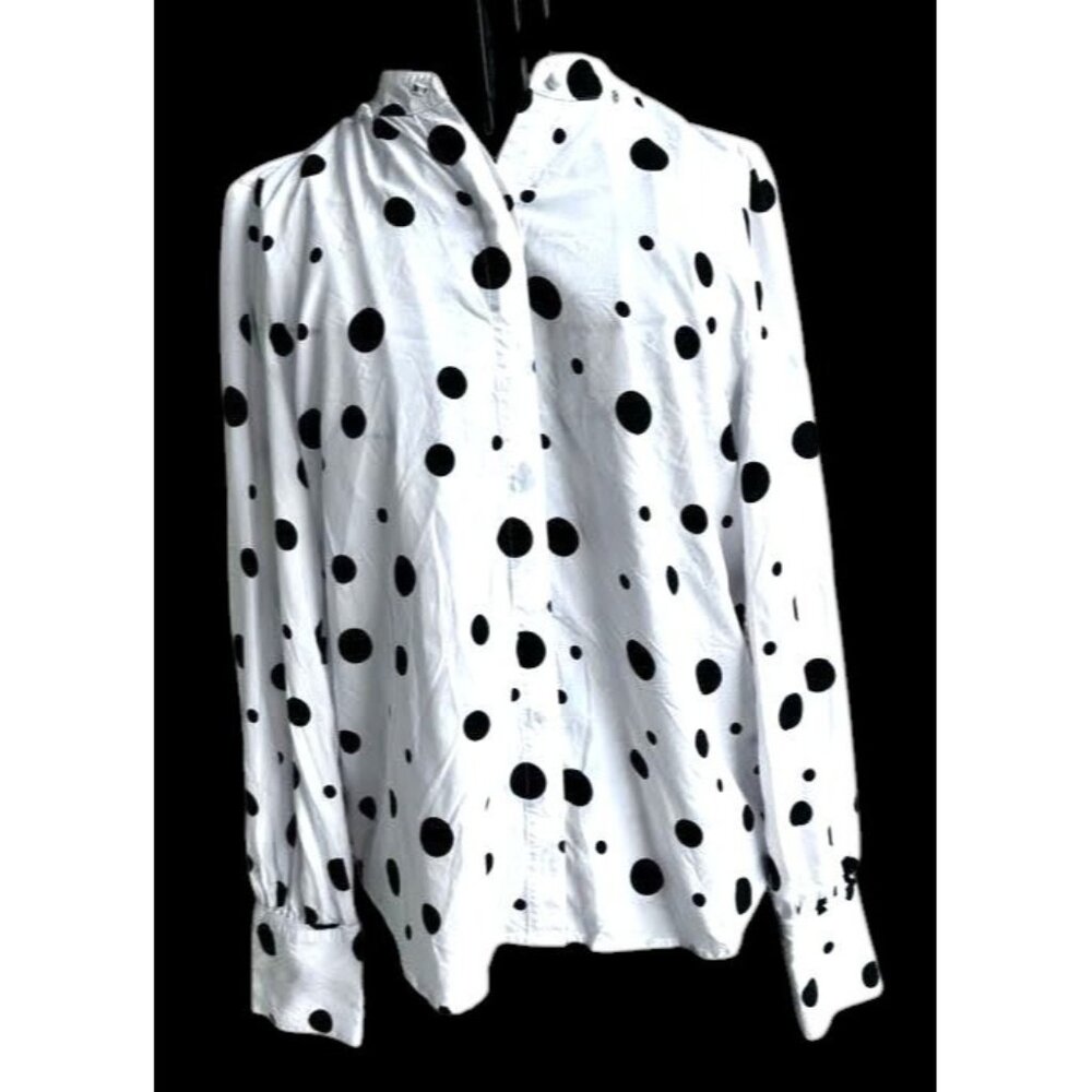 Adriano Goldschmied Shirt Sz S White Black Dots Modal Collared Front Button